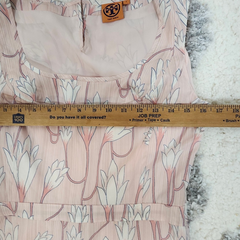 Tory‎ Burch Floral Print Square Neck Sleeveless Dress Pink White Size 6 - Picture 8 of 10